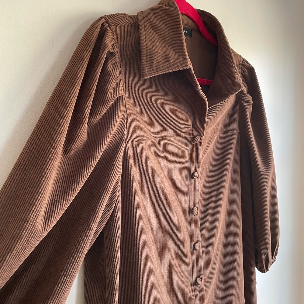 7 For All Mankind Button Front Puff Sleeve Corduroy Dress Size S - Picture 2 of 6